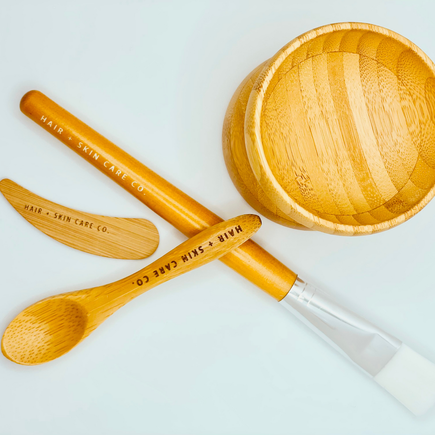 Custom Wooden Bamboo Facial Mask Mixing Bowl Sets with Spoon, Stirring Stick and Brush.