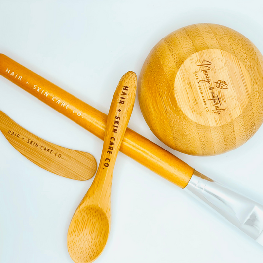 Custom Wooden Bamboo Facial Mask Mixing Bowl Sets with Spoon, Stirring Stick and Brush.